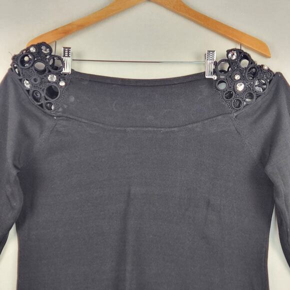 Boston Proper Sweater Women’s SZ LG Y2K 90s Style Long Sleeve Bejeweled Neck - Picture 7 of 13